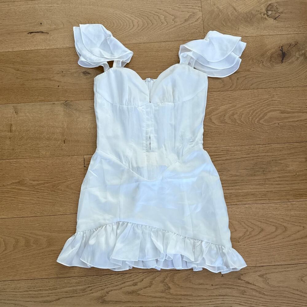 Fashion Nova Mini Dress Satin Frills Caribena Size S White